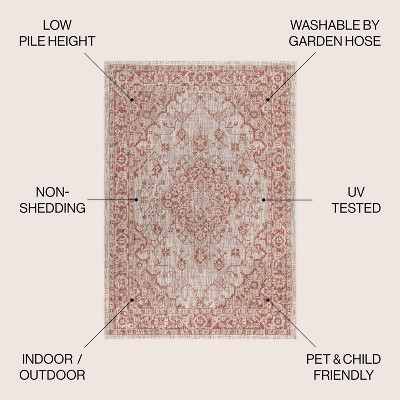 Rozetta Red and Taupe Medallion Flatweave Indoor/Outdoor Rug
