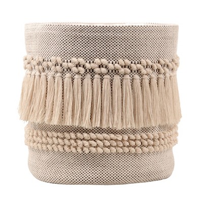 VIP Cotton 12 in. Brown Textured Basket With Tassels