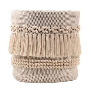 VIP Cotton 12 in. Brown Textured Basket With Tassels - 1 of 2
