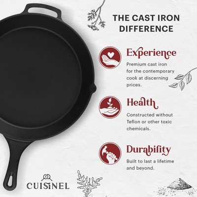 15-Inch Black Cast Iron Skillet with Glass Lid and Silicone Handle