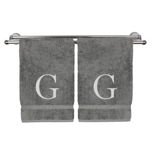BC BARE COTTON Monogrammed Hand Towel, 100% Turkish Cotton - Set of 2 - Gray - Silver Block - 1 of 4