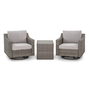 HAPPATIO Patio Chairs Set of 2, 360-Degree Swivel Outdoor Chairs, 3 Piece Wicker Patio Bistro Set with Cushions and Rattan Table for Yard, Porch - 1 of 4