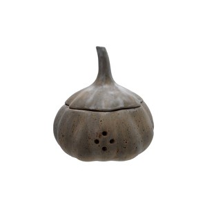 Storied Home Stoneware Garlic Shaped Garlic/Onion Keeper with Reactive Glaze, Matte White - 1 of 2