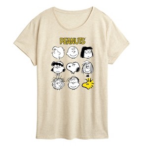 Women's - Peanuts - Many Faces Of Snoopy And Friends Short Sleeve Graphic T-Shirt - 1 of 4