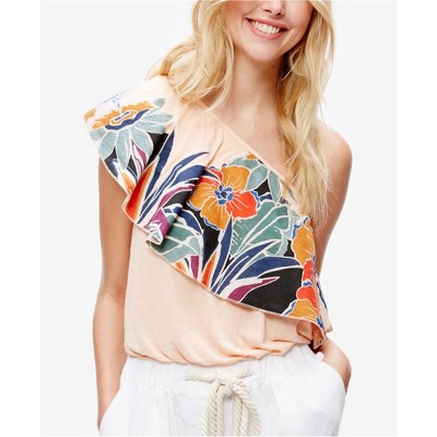 Free People Womens Annka Bubble Floral Pullover Blouse, Orange, Medium