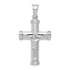 Black Bow Jewelry Sterling Silver Rhodium-Plated Hollow Crucifix Cross Pendant, 24x47mm - 1 of 4