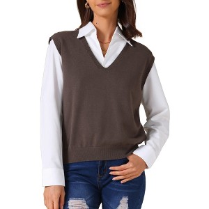 INSPIRE CHIC Women's V-Neck Sleeveless Uniform Classic Knitted Pullover Sweater Vest - 1 of 4