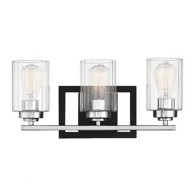 Matte Black and Polished Chrome 3-Light Vanity Fixture