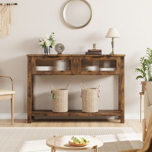 Console Table with Glass Drawers, Farmhouse Sofa Table, Entryway Table with Storage for Living Room, Hallway, Foyer - 1 of 4