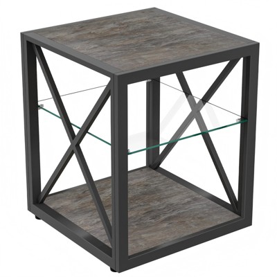 INFURNIC Nightstands 2 Tier End Table Modern Sofa Bedside Table Compact Nightstand with Storage Shelf, Black, 17.72"*17.72"*21.07"