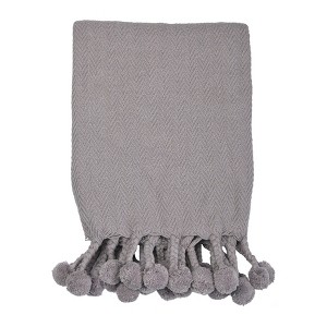 Storied Home Woven Cotton Pom Pom Throw - 1 of 4