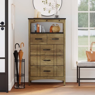 Bestier Rustic Brown Storage Cabinet with Shelves and Drawers
