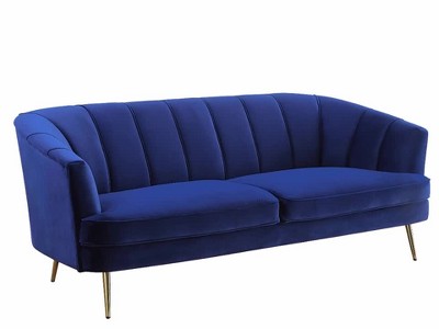 Eivor Classy Blue Velvet Tufted Sofa with Metal Legs
