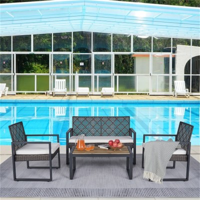 SKRAN Outdoor Table and Chair Set , Patio Furniture Set, PE Rattan and Powder-coated Frame for Patio, Balcony, Garden