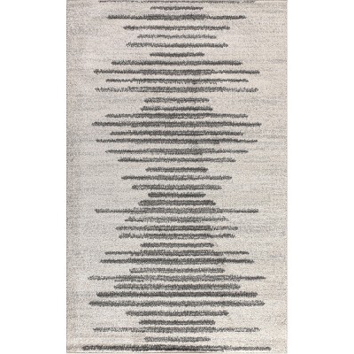 Aya 4' x 6' Gray and Ivory Striped Synthetic Area Rug