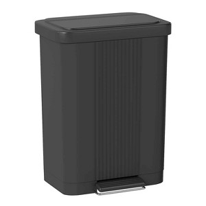FDW Step-On Trash Can with Lid 13 Gallon 50 Liter Capacity for Kitchen Garbage Can Silent Slow Descent Lid with Foot Pedal and Shockproof Design for - 1 of 4