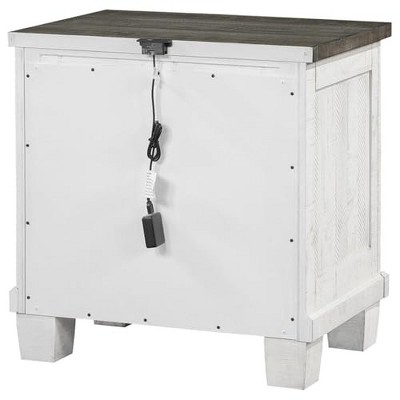 Distressed Gray and White 2-Drawer Pine Wood Nightstand