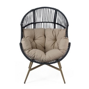 Christopher Knight Home Benno Outdoor Wicker and Iron Egg Chair with Weather-Resistant Cushion - 1 of 4