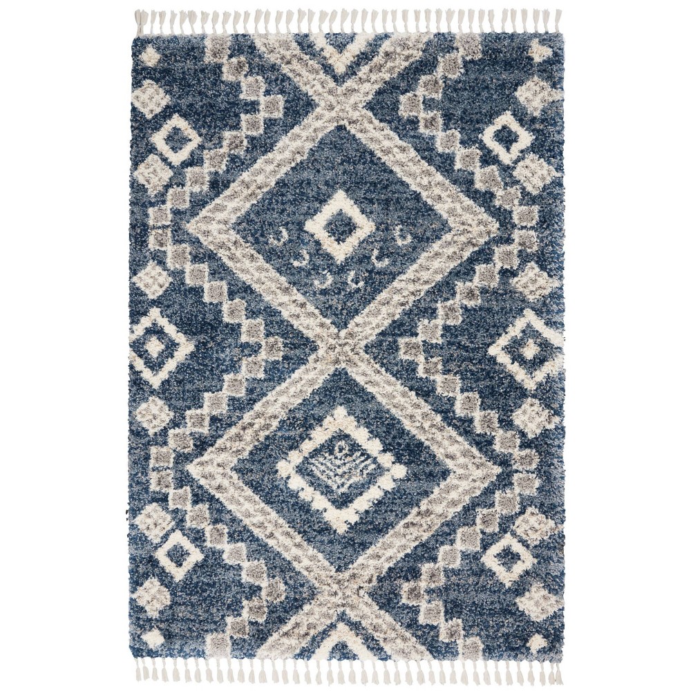 Photos - Doormat Nourison 5'3"x7'9" Oslo Shag Geometric Machine Woven Indoor Area Rug Denim 