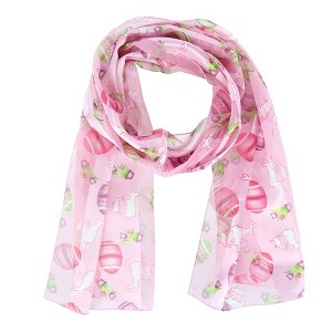 CTM Women's Easter Bunny and Egg Print Holiday Lightweight Scarf - 1 of 3