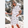 Amaryllis Women’s Polka Dot Button Front Puff Sleeve Tiered Babydoll Mini Dress with Collar and Side Pockets Light Dress - 2 of 4