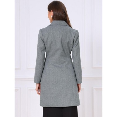 INSPIRE CHIC Women's Notch Lapel Collar Long Sleeves Double-Breasted Mid-Long Elegant Business Coats Small Twill Grey — фото 3