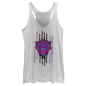 Women's Black Panther: Wakanda Forever Geometric Black Panther Icon Scratch Racerback Tank Top - 1 of 4