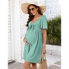 BLUEMING Maternity Dress Front Tie Knot Midi Dress Short Circle Sleeve Bow Tie Highwaist Shirred Back Dress for Pregnancy Women - 3 of 4