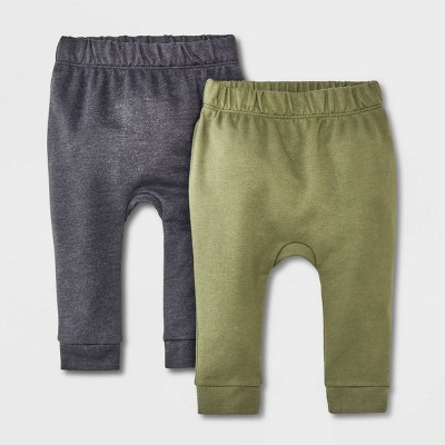 Image of Baby 2pk Solid Jogger Pants - Cat & Jack™ Gray/Green 0-3M
