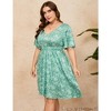 YesFashion Women's Plus Size Boho Floral V Neck Ruffle Short Sleeve Dress Elastic High Waist A Line Summer Dress - 4 of 4