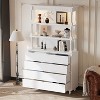 Famapy White Vintage Display Cabinet with Open Tempered Glass Shelves & LED Lighting,4-Drawer Dresser,Multi-Storage Bookcase for Living Room & Bedroom - 2 of 4