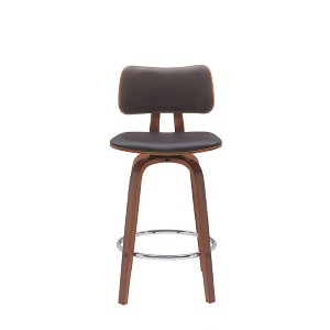 HomeRoots 26" Brown And Wood Brown Faux Leather Swivel Low Back Counter Height Bar Chair - 1 of 4