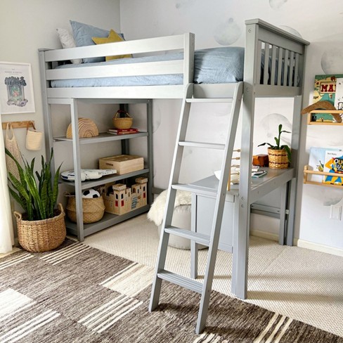 Max & Lily Twin High Loft Bed With Bookcase And Desk, Grey : Target