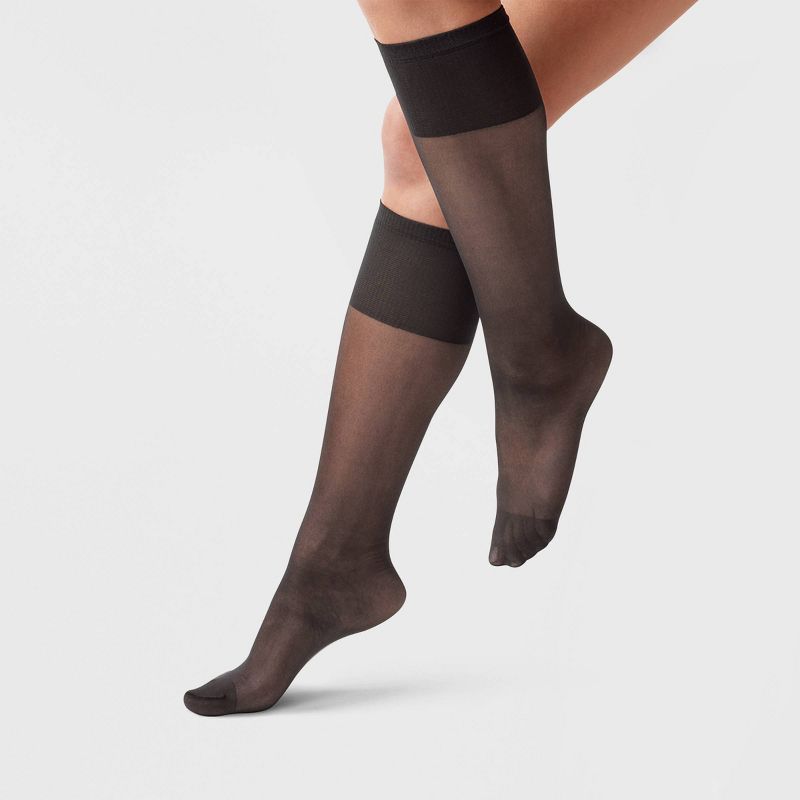Women&#39;s Sheer Fashion Knee Highs - A New Day&#8482; Black One Size Fits Most, 1 of 3