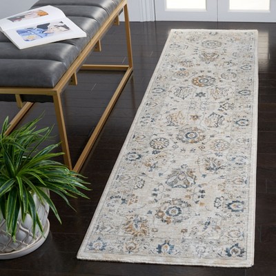 Ivory and Navy Hand-Knotted Synthetic Runner Rug