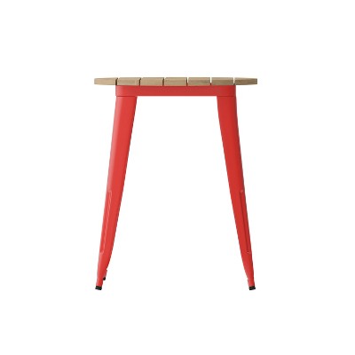 24" Round Brown Poly Resin Top Red Steel Base Dining Table