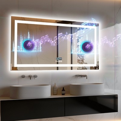 Extra Large 47/40in Smart LED Illuminated Fog-free Bathroom Mirror Bluetooth Speaker Digital Display