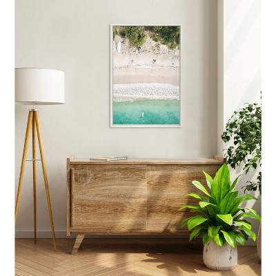 Tropical Beach Aerial View Canvas Print with White Frame