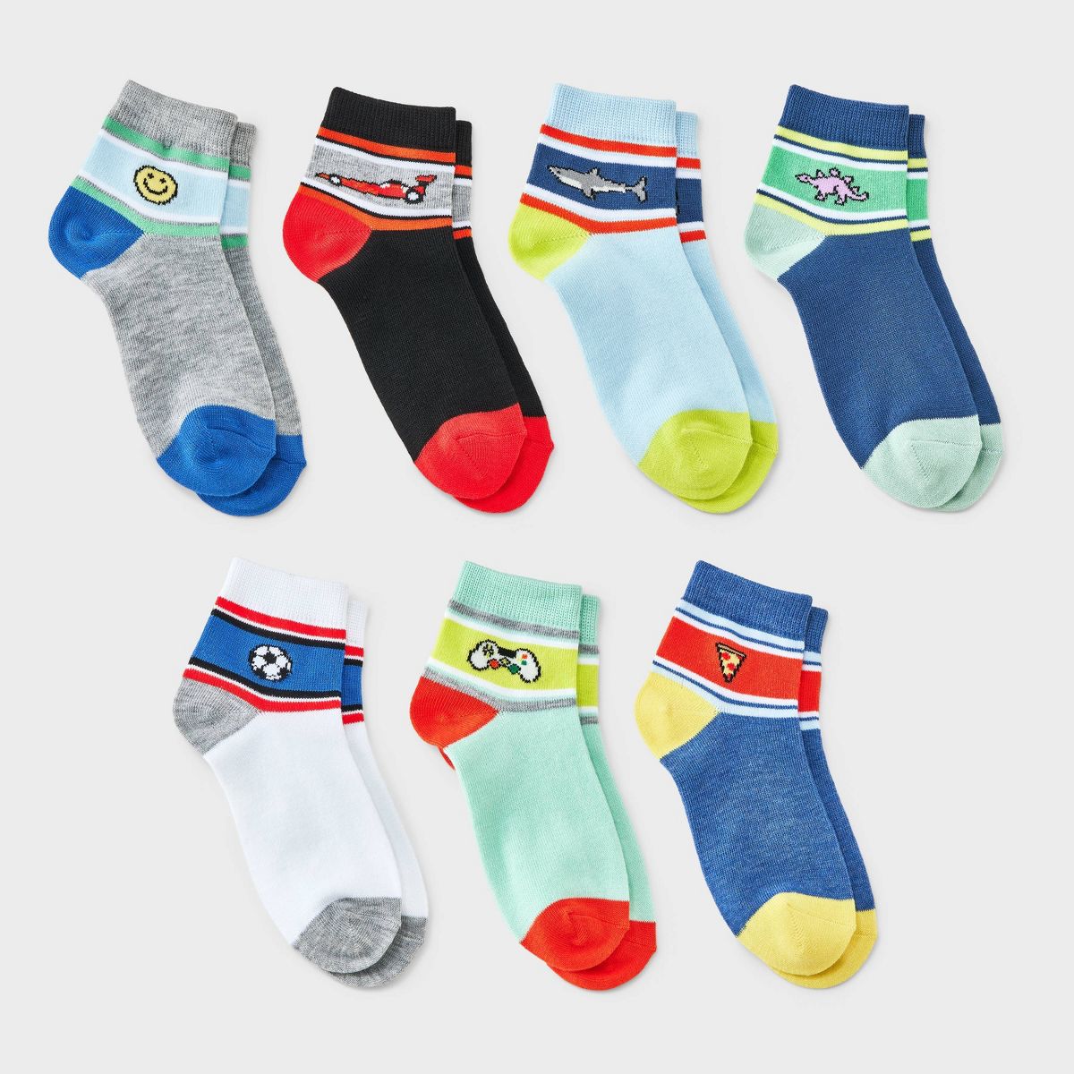 Boys' 7pk Icons Ankle Socks - Cat & Jack™ Blue/Black/Gray