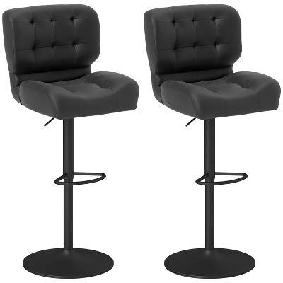 Black Adjustable Bar Height Stools Set of 2 with Thick Cushions and Metal Footstools for Home Bars