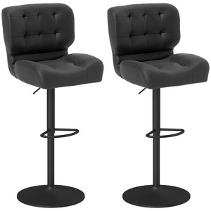 Black Adjustable Bar Height Stools Set of 2 with Thick Cushions and Metal Footstools for Home Bars - 1 of 4