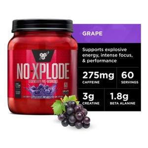 BSN N.O.-XPLODE Pre Workout Powder, Energy Supplement for Men and Women with Creatine and Beta-Alanine, Flavor: Grape, 60 Servings - 1 of 4