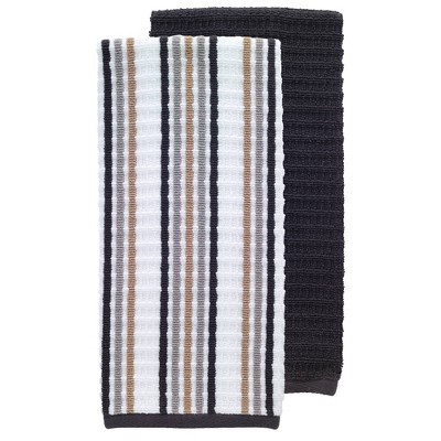 2pk Solid & Striped Waffle Terry Kitchen Towels - T-Fal