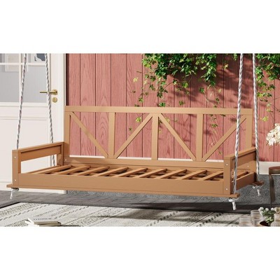 CAVINAS Twin Size Outdoor Swing Bed with 16.4ft Hemp Ropes,Rattan Porch Swing for Garden,Courtyard