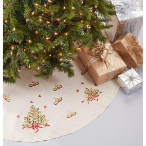 Saro Lifestyle Xmas Tree Embroidered Tree Skirt, 56"x56" Round, Natural - 1 of 4