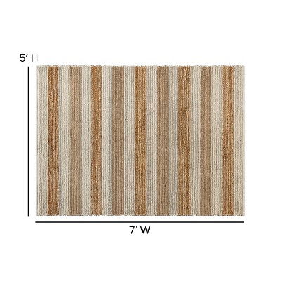 Handwoven Natural Jute Blend 5' x 7' Striped Area Rug
