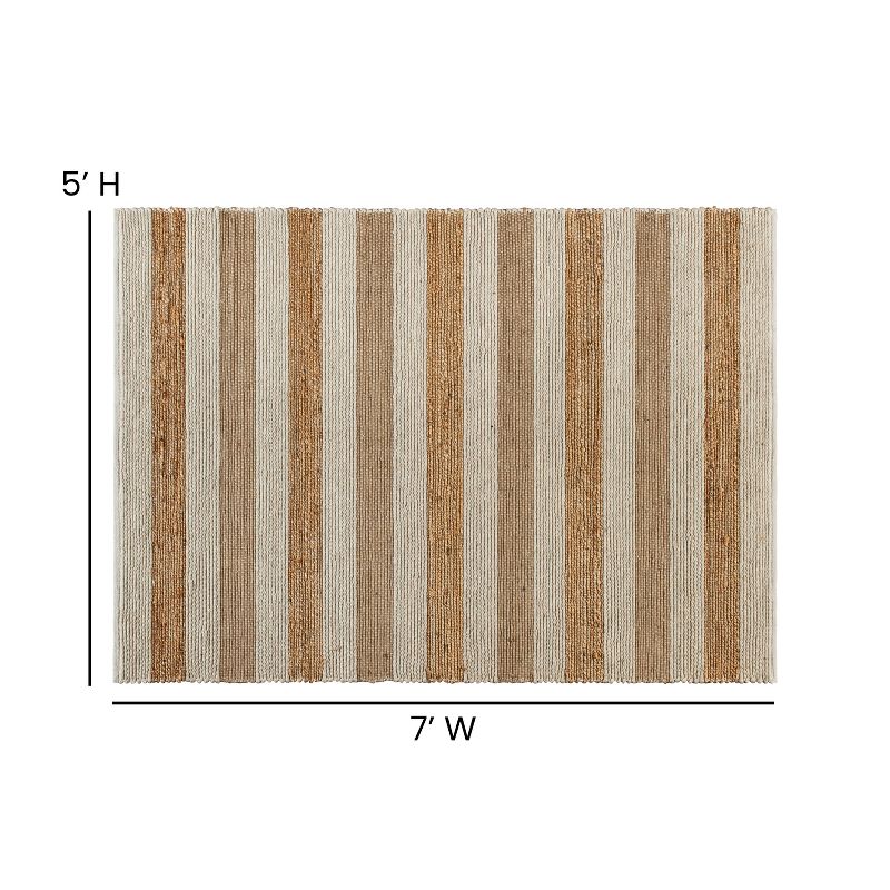 Emma and Oliver 5' x 7' Natural Handwoven Striped Pattern Jute Blend Area Rug, 5 of 8