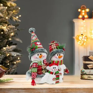 13" H Christmas Snowman Family with Red Knitted Scarf and Hat Christmas Decor, Christmas Family Snowman Figurines Ornaments Tabletop Decorations - 1 of 4