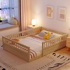 Streamdale Full Floor Bed Frame with Fence, Wood Kids Floor Beds Frame for Bedroom Playroom,Natural - 3 of 4