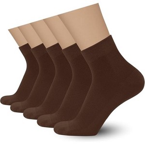 SERISIMPLE Men Rayon Bamboo Ankle Breathable Thin Quarter Athletic Comfortable Casual Mesh Ankle Socks Brown X-Large 5 Pairs - 1 of 4